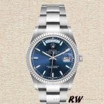 Rolex Day-Date 118239 White Gold Blue Dial Fluted Bezel 36mm Unisex Replica Watch - Image 2