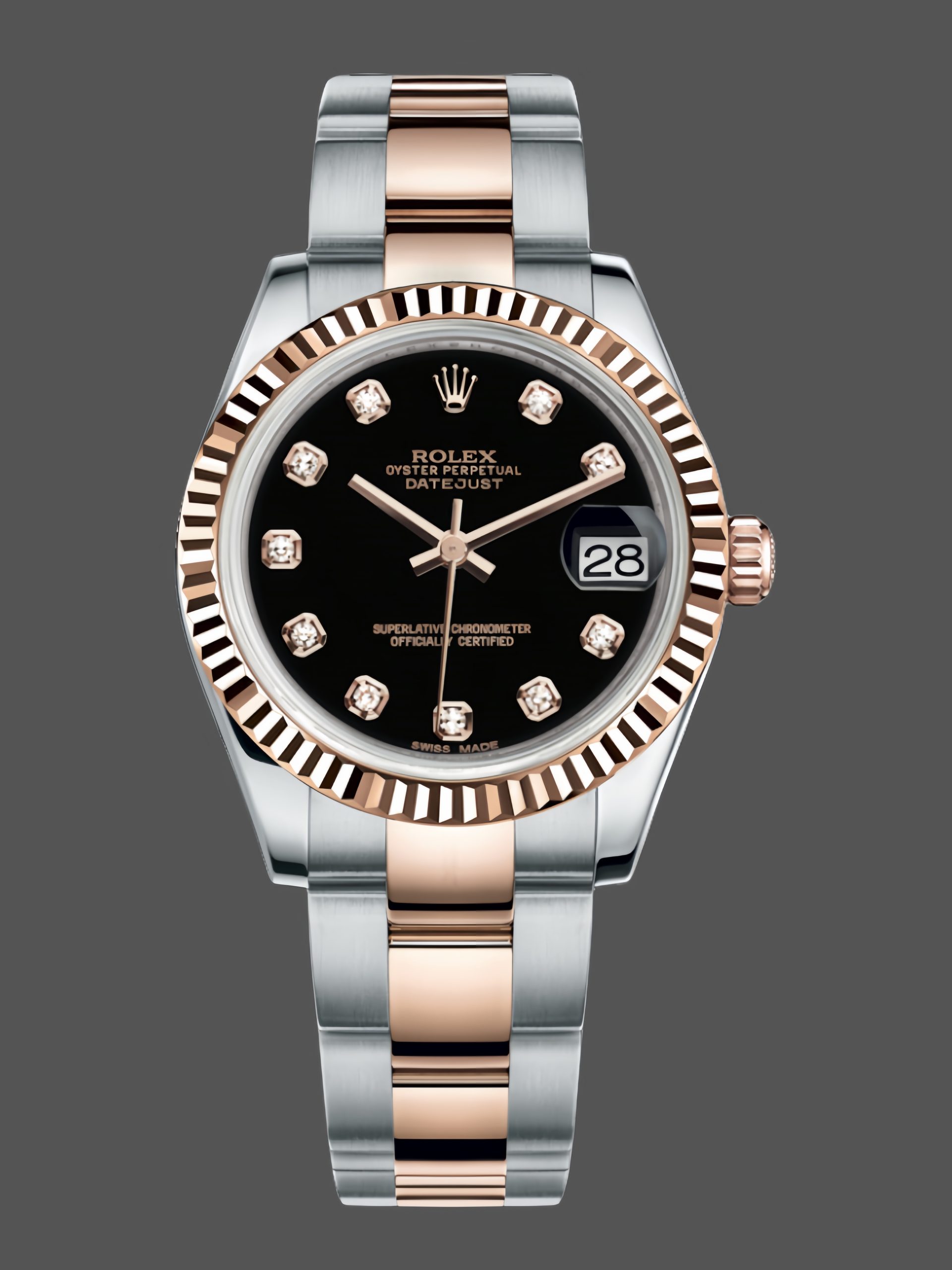F8F07C8E-D8B4-516E-95FF-0E7D804DA4B9 Rolex Datejust 179171 Diamond Black Dial Fluted Bezel 26MM Lady Replica Watch - Image 1