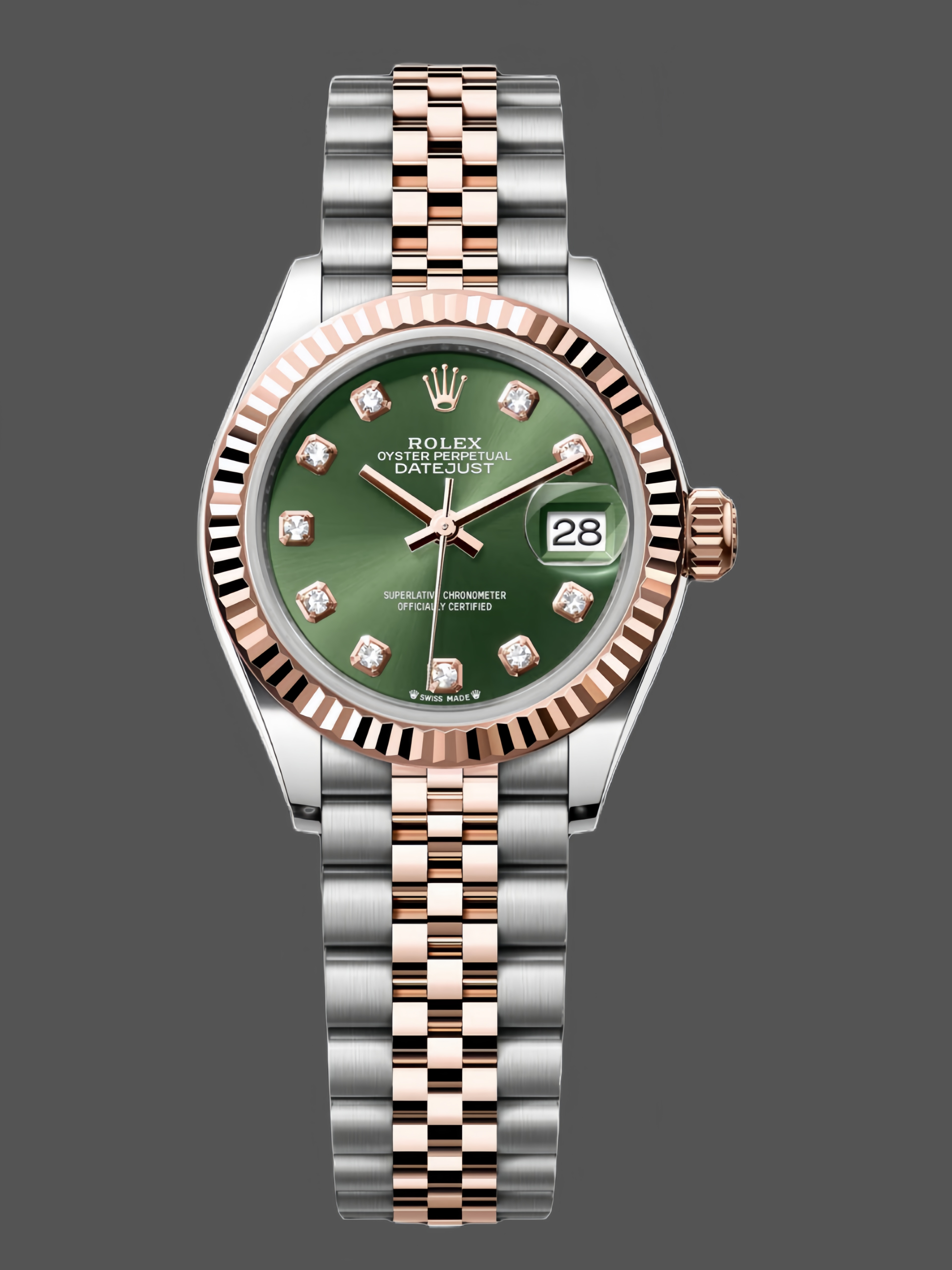 F8FE1FF1-59F3-388B-D7A6-5B581DB2378E Rolex Datejust 279171 0007 28 Olive Green Diamond-Set Jubilee Ladies Watch - Image 1