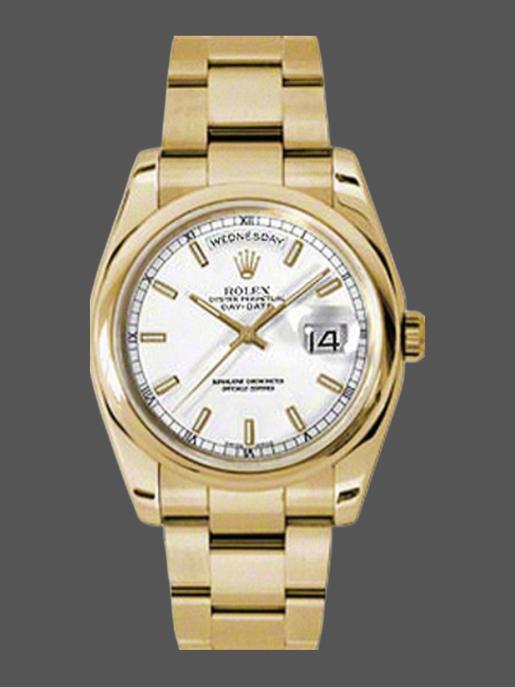FAE71626-DF8E-E44E-2E02-AE7A2FAAF3BA Rolex Day-Date 118208 White Dial Yellow Gold 36mm Unisex Replica Watch - Image 1