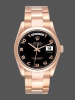 Rolex President Day Date 118205 Rose Gold Black Dial 36mm Unisex Replica Watch