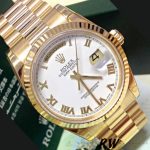 Rolex Day-Date 118238 Yellow Gold White dial Fluted Bezel 36mm Unisex Replica Watch - Image 4