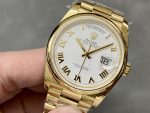 Rolex Day-Date 118208 Yellow Gold White Dial Roman Numeral 36mm Unisex Replica Watch - Image 5