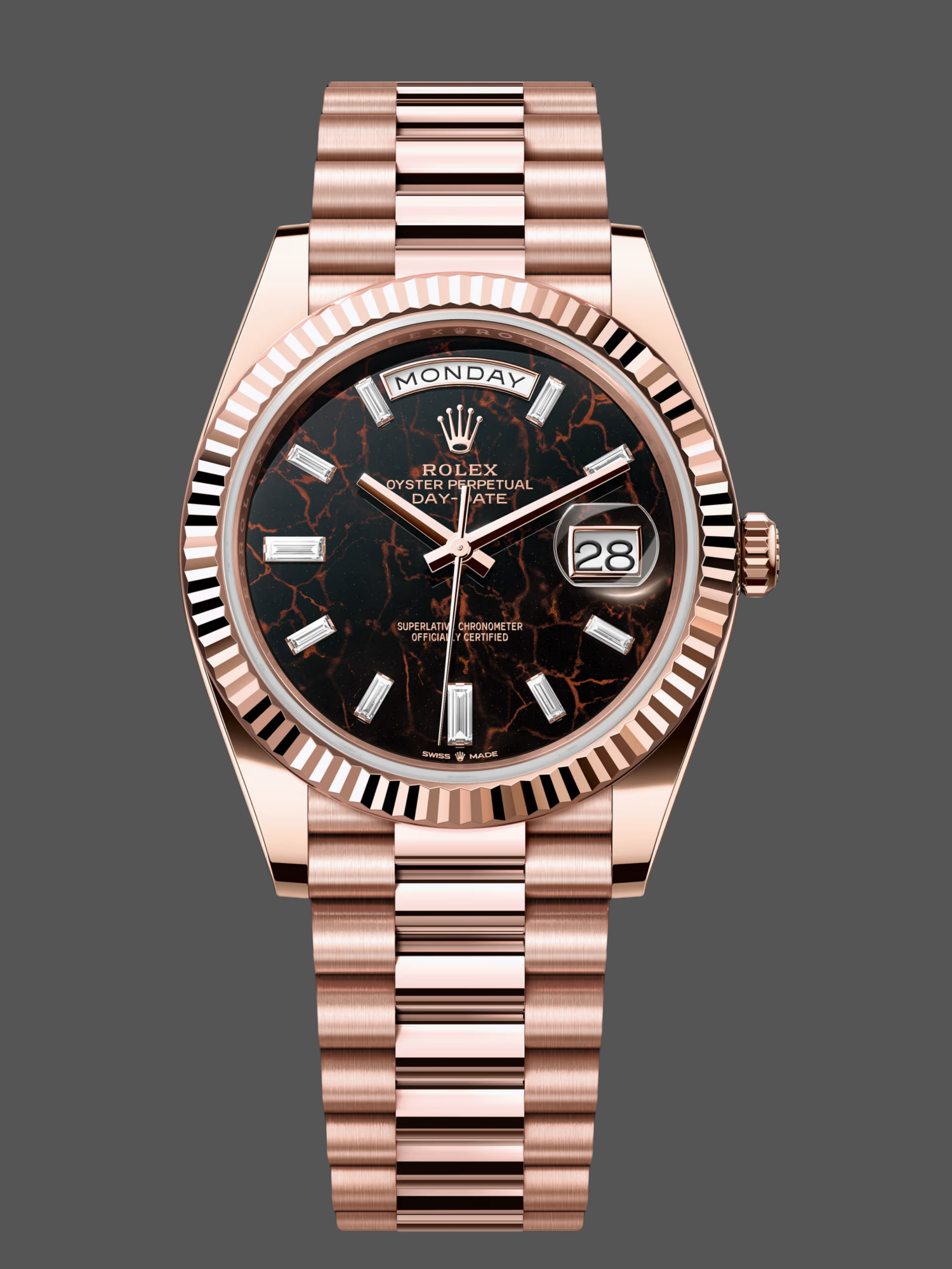 FC7C3FEE-9249-5046-6E80-46D3ABFBB6C1 Rolex Day Date 40 Eisenkiesel Baguette Automatic Diamond M228235 0045 Mens Watch - Image 1