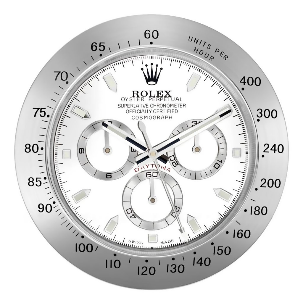 FE93EB9A-ED14-1539-E23A-3DB06D4E1917 Rolex Daytona Silver & White Wall Clock - Image 1