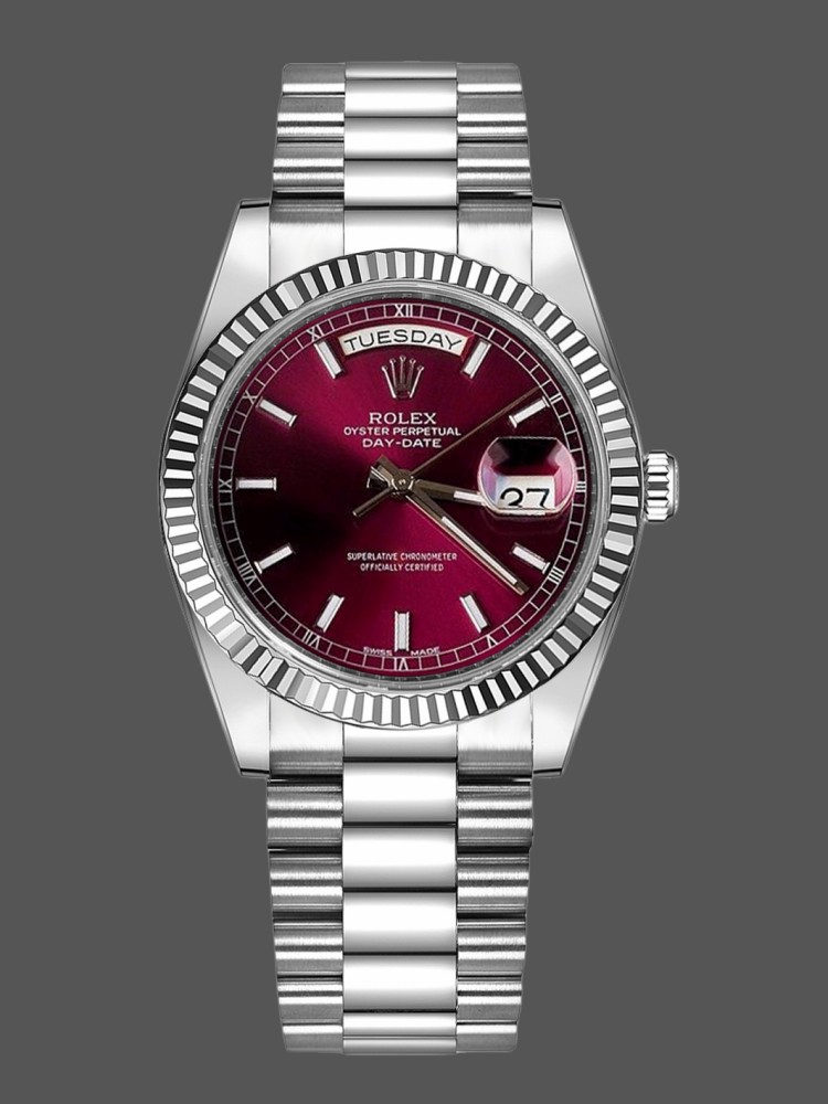 FEEBB397-625F-B9A6-F6E7-693964BB9C8C Rolex Day-Date 118239 Cherry Red Dial Fluted Bezel 36mm Lady Replica Watch - Image 1
