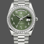 Rolex Day-Date 40 Platinum Arabic Numerals Green with Diamonds 228396tbr