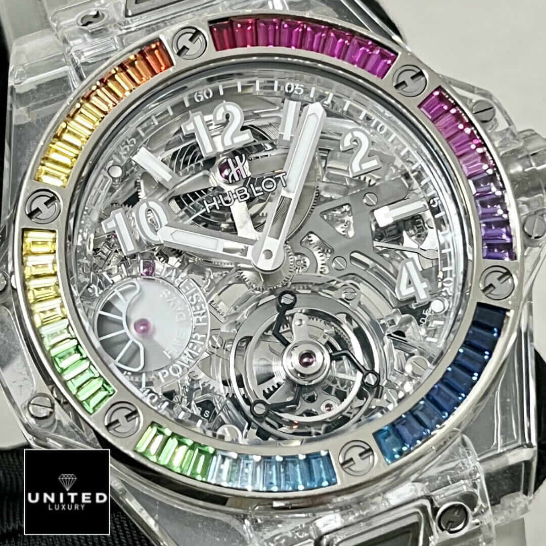 Hublot Big Bang Unico "Rainbow" Sapphire Case 411.JX.4803.RT.4099 True to Original Copy Yeni Proje 1 3 Hublot White Dial Big Bang Rainbow Bezel Replica close analog view