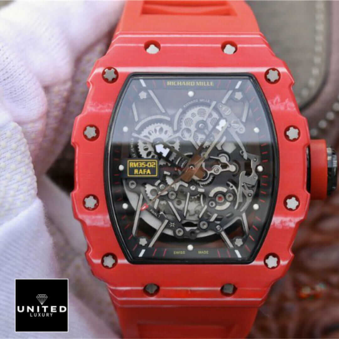 Richard Mille RM 35-02 "Red Quartz TPT" Top Replica 1:1 Yeni Proje 3 22 Richard Milee RM35-02 RAFA Red Bracelet Black Dial Replica on the hand