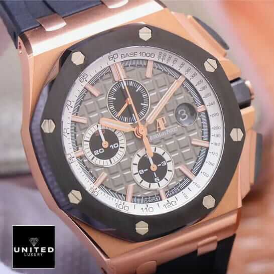 Audemars Piguet Royal Oak Offshore "Pride of Germany" 26173ST.OO.D003CU.01 Premium Copy 1:1 ap pride of germany Audemars Piguet Black Dial Rose Gold Case Replica front view