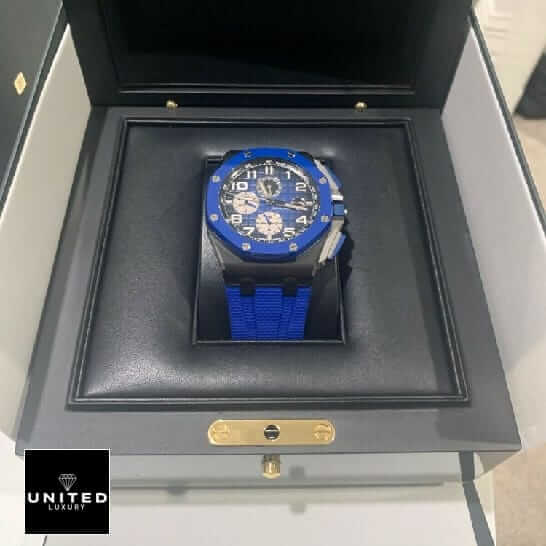 Audemars Piguet Royal Oak Offshore Chronograph 26405CE.OO.A002CA.01 "Black & Blue" Near Original Replica ap royal offshore blue replica box 1 ap-royal-offshore-blue-replica-box (1)