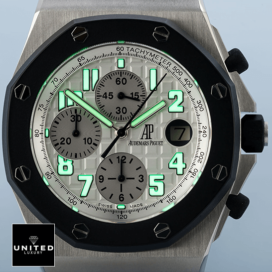 Audemars Piguet Royal Oak Offshore 25940SK.OO.D002CA.02.A "Rubberclad" Mirror Clone Quality audemars piguet royal oak offshore 25940SK.OO .D002CA.02 replica luminance AP Royal Oak 25940SK.OO_.D002CA.02 White Dial Replica dial phosphor