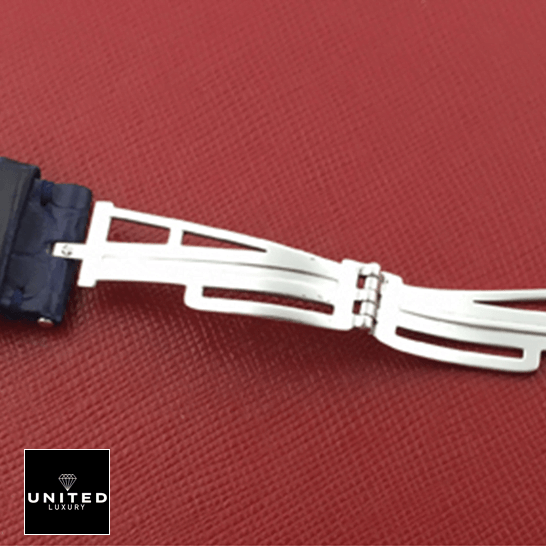 Audemars Piguet Royal Oak Offshore 26030PO.OO.D021IN.01 "Juan Pablo Montoya" Luxury Clone Quality audemars piguet royal oak offshore 26030PO.OO .D021IN.01 replica clasp AP 26030PO.OO_.D021IN.01 Black Leather Bracelet Replica opened clasp & red background