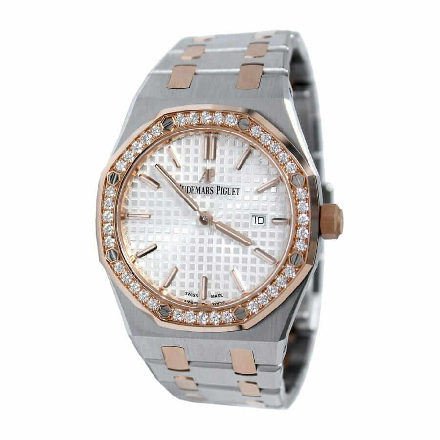 audemars-piguet-royal-oak-quartz-ladies-rose-gold-steel-silver-index-diamond-bezel-67651sr-zz-1261sr-01-replica-2 Audemars Piguet Royal Oak Ladies 67651SR.ZZ.1261SR.01 “Diamond Bezel” Super Clone Edition - Image 1