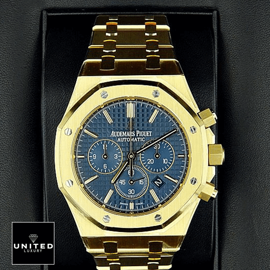 Audemars Piguet Royal Oak 26320BA.OO.1220BA.02 Premium Replica 1:1 audemars piguet royal oak chronograph 26320BA Audemars Piguet Blue Dial Gold Replica in the black box
