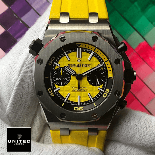 Audemars Piguet Royal Oak Offshore Diver 26703ST.OO.A051CA.01 First-Class Clone audemars piguet royal oak offshore diver Audemars Piguet Royal Oak Yellow Dial Replica rainbow background