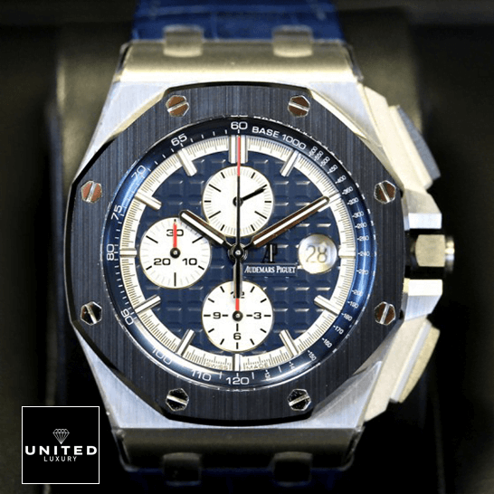 Audemars Piguet Royal Oak Offshore 26401PO Exceptional Replica 1:1 audemars piguet royal oak offshore novelty dial Audemars Piguet Royal Oak Blue Dial Replica black background
