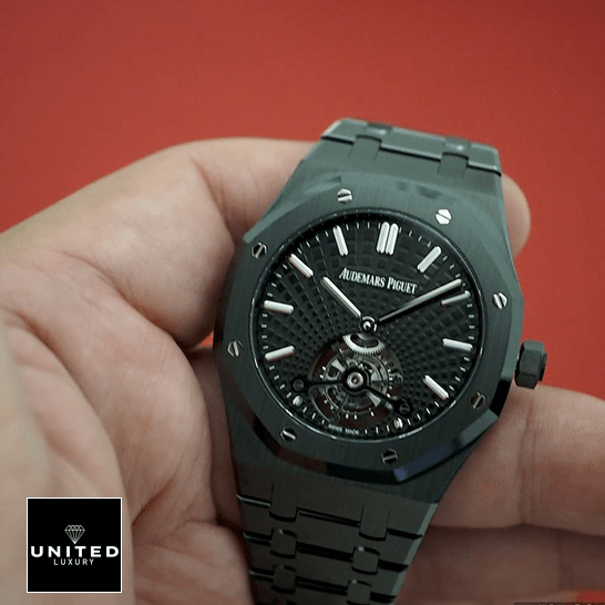 Audemars Piguet Royal Oak Tourbillon 26522CE "Black Ceramic" Pro Clone 1:1 audemars piguet royal oak tourbillon 26522CE.OO .1225CE hand man Audemars Piguet Tourbillion All Black 26522CE.OO_.1225CE Replica on the han