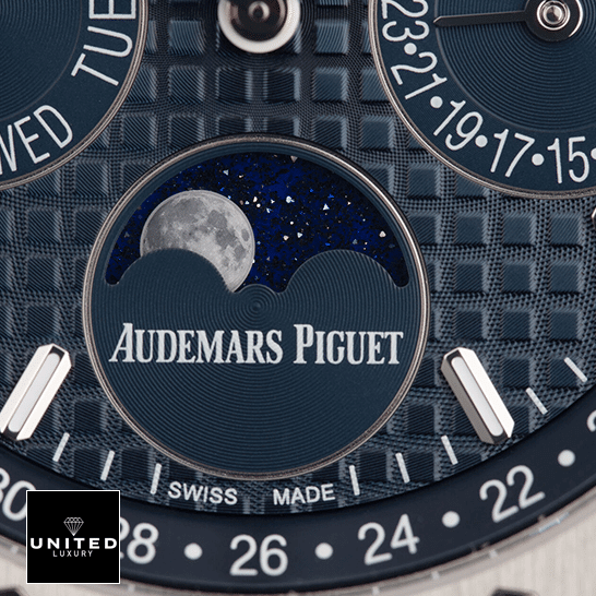 Audemars Piguet Royal Oak Blue Dial Replica moon close view