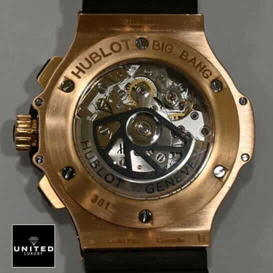 Hublot Big Bang Original 301.PB.131.RX "Rose Gold" Exceptional Replica 1:1 hublot big bang gold ceramic 5 Hublot Big Bang Gold Geneve Black Rubber Bracelet Replica upside view