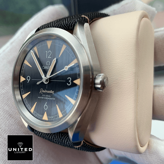 Omega Railmaster Co-Axial Master Chronometer Black Dial 220.12.40.20.01.001 Detailed Replica omega seamaster 220.12.40.20.01 replica rightside Omega Railmaster Black Dial Steel Case Replica on the stand