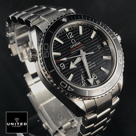 Omega Seamaster Planet Ocean 232.30.42.21.01.004 "James Bond" Authentic Copy 1:1 omega seamaster planet ocean 232.30.42.21.01.004 replica leftside Omega Seamaster Planet Ocean Black Dial Steel Bracelet Replica black background