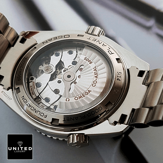 Omega Seamaster Planet Ocean 232.30.44.22.03.001 Precision Replica Edition omega seamaster planet ocean steel 232 30 44 22 03 001 blue dial back Omega Seamaster Steel Planet Ocean 232_30_44_22_03_001 Replica upside case view