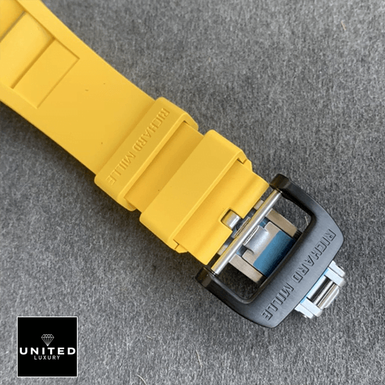 Richard Mille RM 35-01 "Rafael Nadal" Handcrafted Replica Edition richard mille RM35 01 RAFA KV V2 carbon skeleton dial clips Richard Mille RM3501 Yellow Rubber Bracelet Replica opened clasp