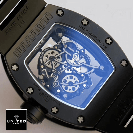 Richard Mille RM 055 "Bubba Watson" True Clone 1:1 richard mille RM055 replica skeleton Richard Mille RM055 Skeleton Black Dial Replica upside view