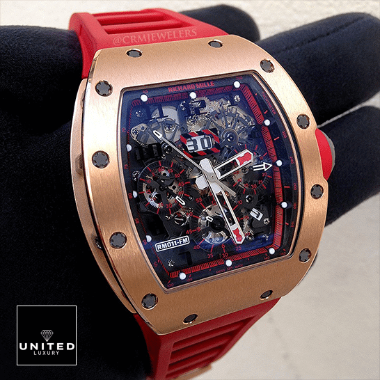 Richard Mille RM 011 "Red Demon" Premium Super Clone richard mille rm011 red demon hand dial Richard Mille RM011 Red Demon Hand Dial Black Dial Replica on the black glove hand
