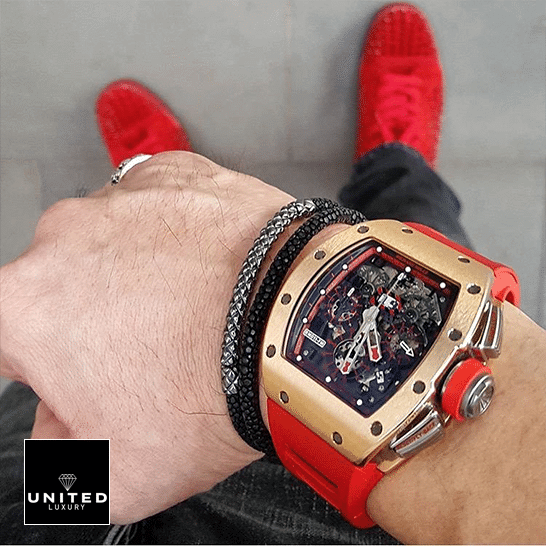 Richard Mille RM 011 "Red Demon" Premium Super Clone Richard Mille RM011 Red Demon Man Gold Bezel Replica on the man wrist