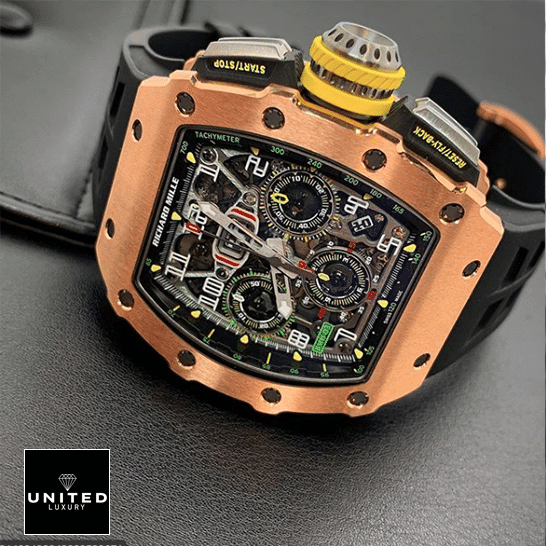 Richard Mille RM 11-03 "Rose Gold" Master Clone Quality richard mille rm 011 Richard Mille RM-011-03 Rose Gold Flybac Replica crown / push button