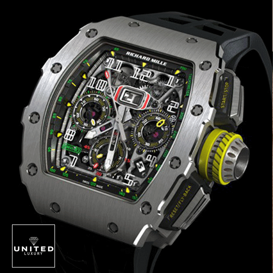 Richard Mille RM 011-03 Titanium Chronograph Top Grade Clone 1:1 richard mille rm 011 03 titane flyback steel Richard Mille Rm01103 Titane Flyback Steel Black Dial Replica black background