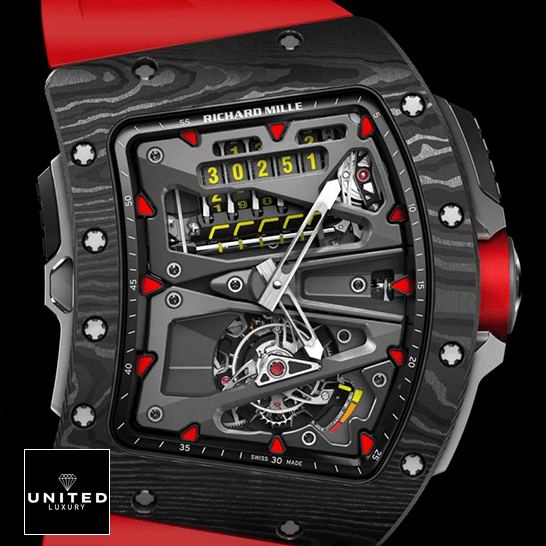 Richard Mille RM 70-01 "Tourbillon" Perfect Clone Edition rm 70 Richard Mille RM70-01 Black Bezel Red Bracelet Replica black background
