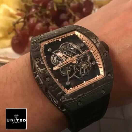 Richard Mille RM 055 "Bubba Watson" Perfect Clone Quality unitedluxury rm 055 Richard Mille RM055 Bubba Watson Black Rubber Bracelet Replica on the wrist